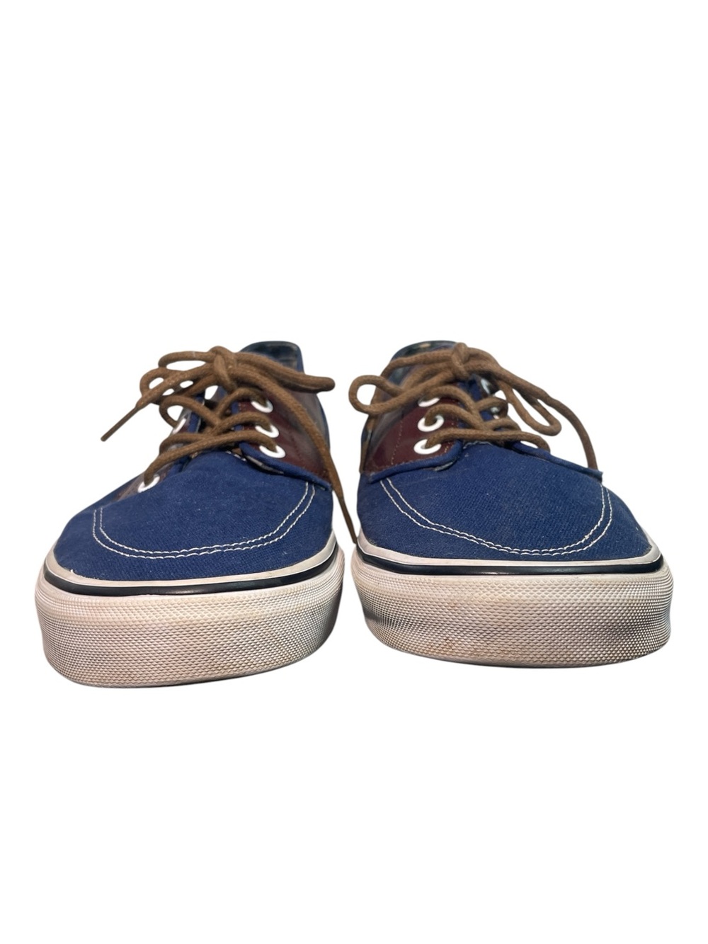 Vans Brigata Navy Blue Canvas Brown Leather-Trim Boat Shoes Men's Size 12 EUC - Picture 3 of 11